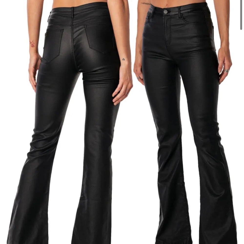 EDIKTED Luna Faux Leather Flare Leg Pants